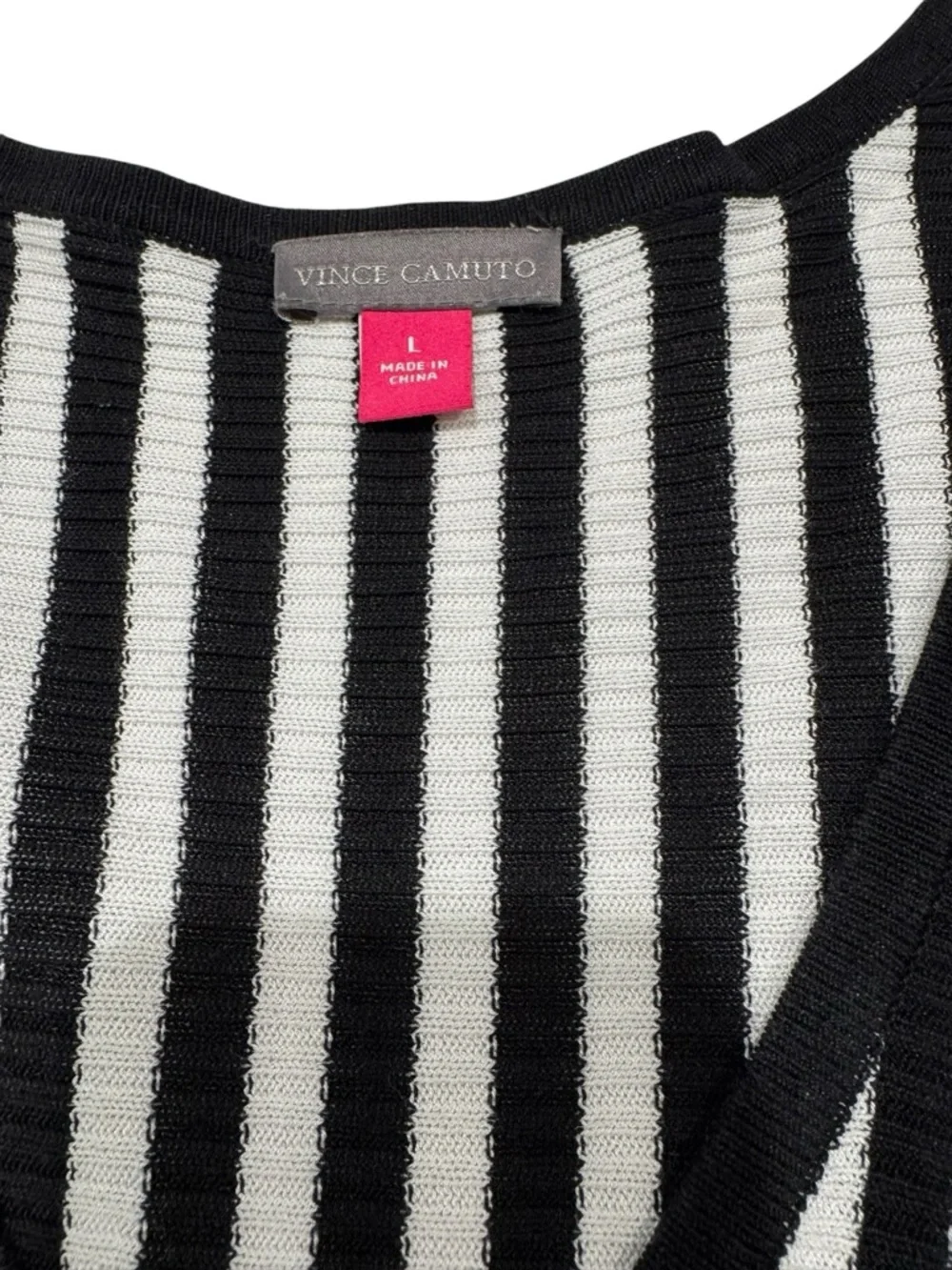 Vince Camuto Striped V-Neck‎ Tie-Hem Top - Black & White Coverup - Size L